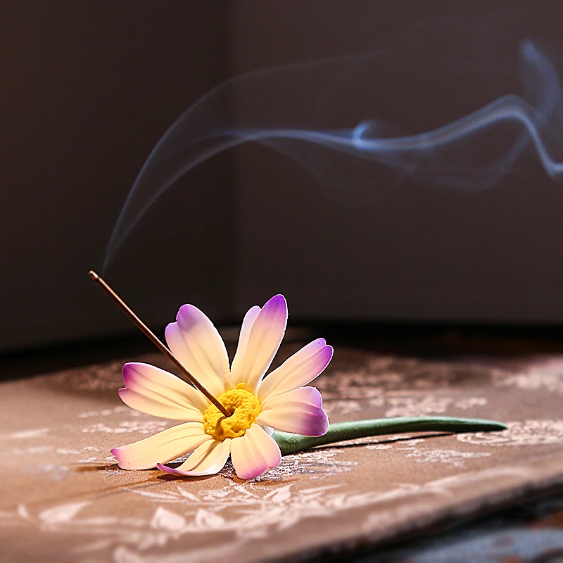 纯手工陶瓷捏花线香插茶宠摆件茶室书房桌面装饰品配件瓷花香道