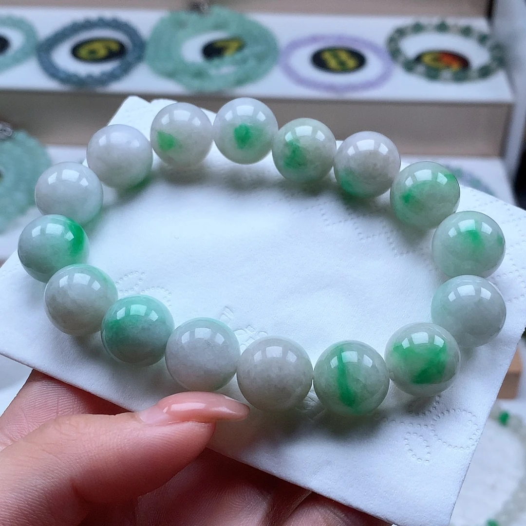 翡翠未镶嵌手串白底青13
