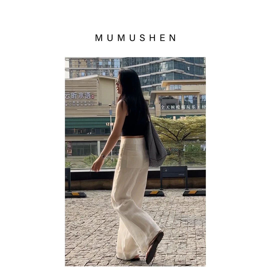 MUMUSHEN A015 全亚麻酵洗自然肌理纹直筒休闲裤阔腿裤
