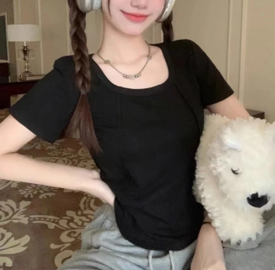 新疆包邮【807】时尚方领短袖-长54