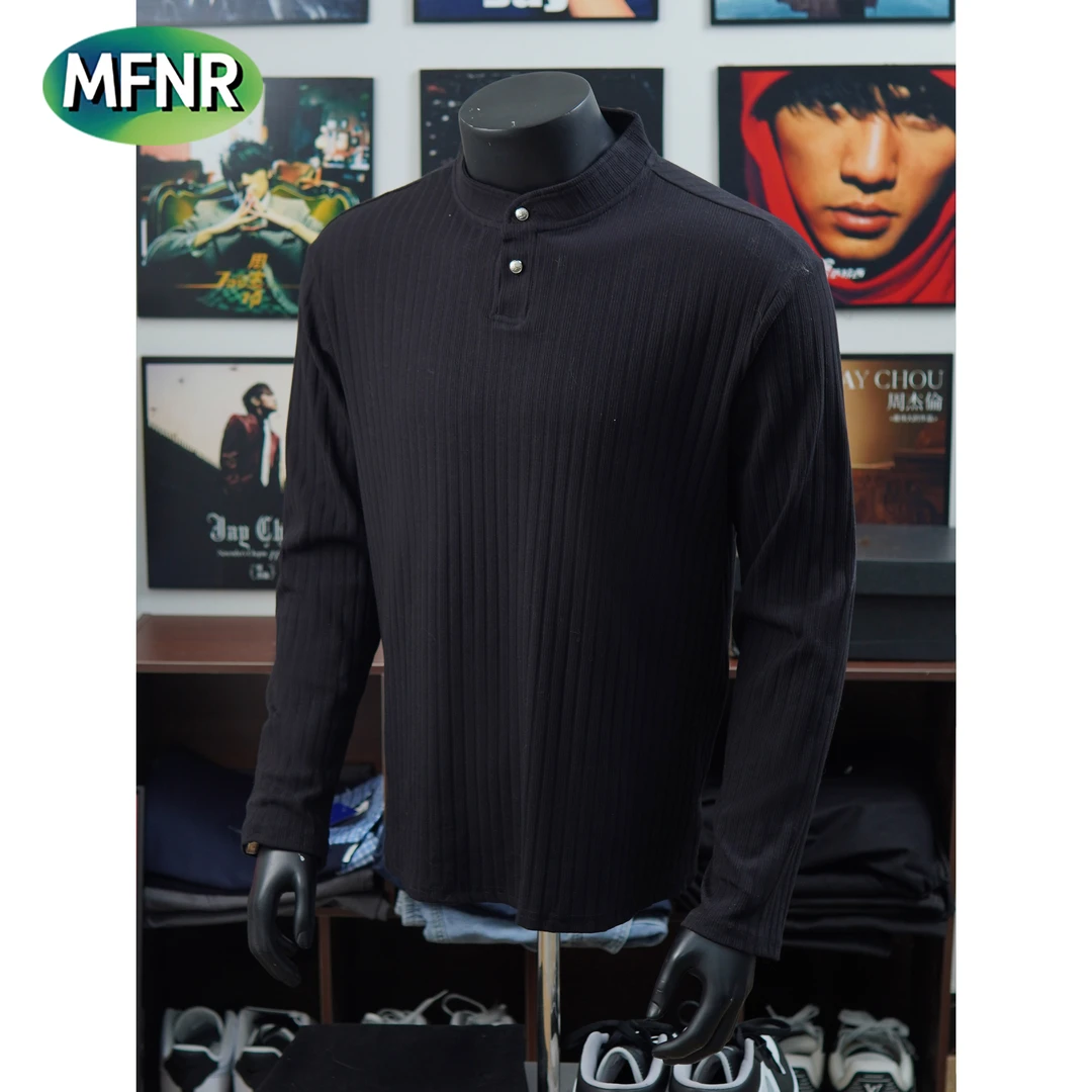 小众设计感亨利领老钱风打底长袖男生秋季时尚宽松百搭简约T恤衫