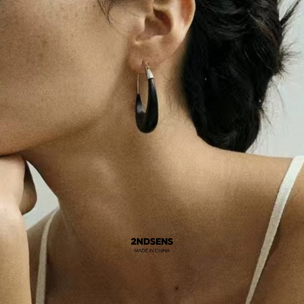 铜合金耳饰 【一轮月影】高阶时髦月影檀木中式个性大耳环