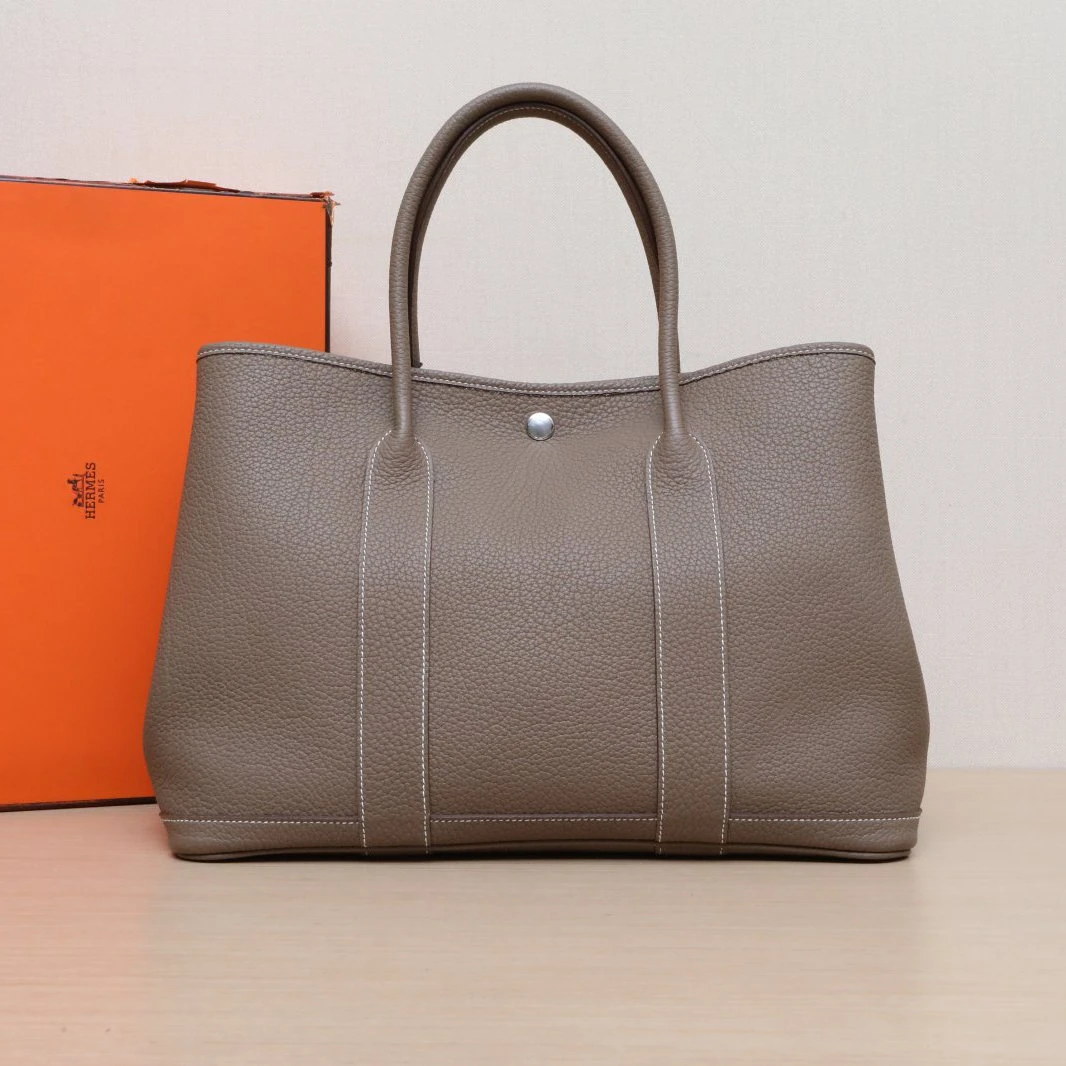 99新 Hermes/爱马仕 小花Jerry花园包 36 18大象灰 X刻 银扣