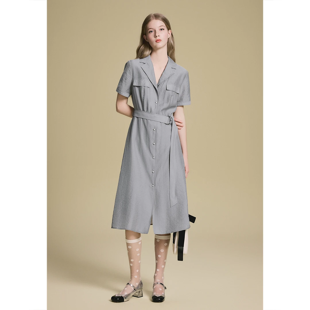 PSALTER诗篇时尚新款高智风气质百搭显瘦灰色连衣裙6C65205383