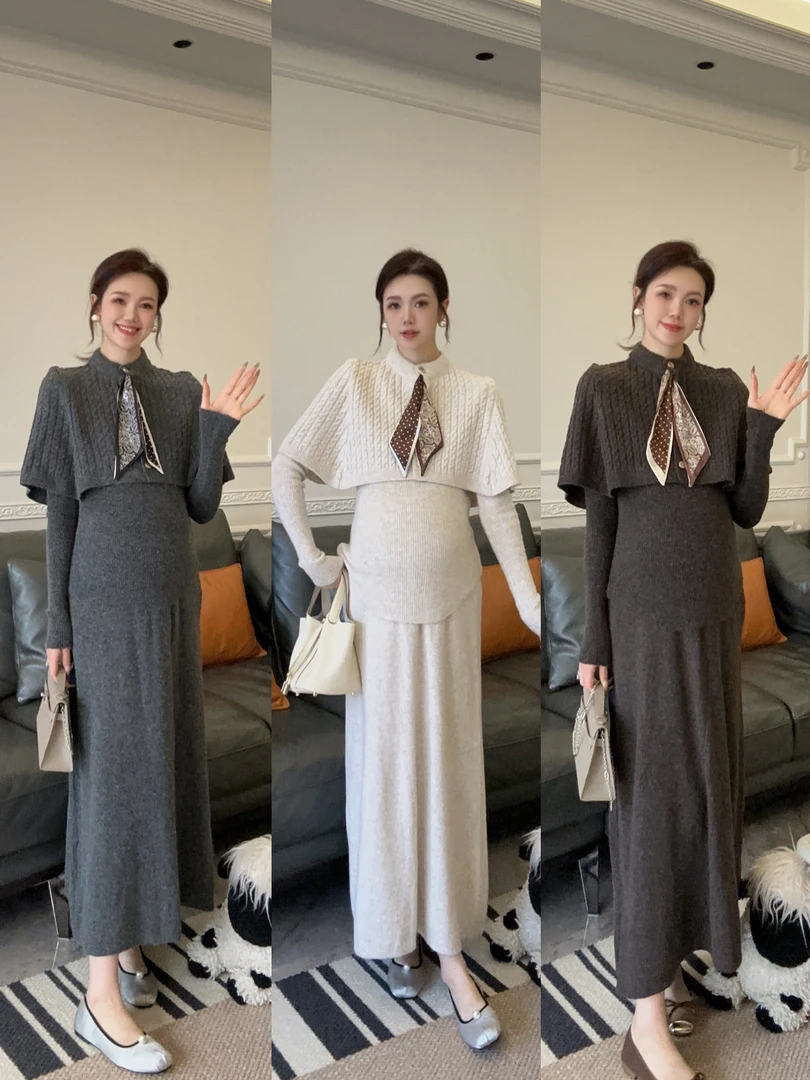 Zoey孕妇装［金粉世家］冬季加厚简约气质毛衣打搭坎肩半裙三件套