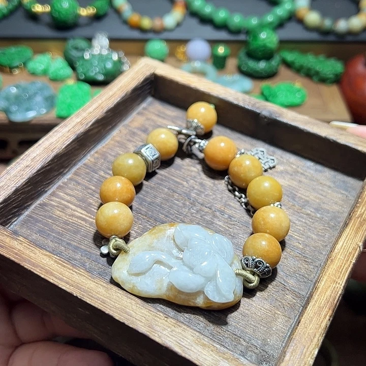 翡翠手串银S925镶嵌翡翠手串