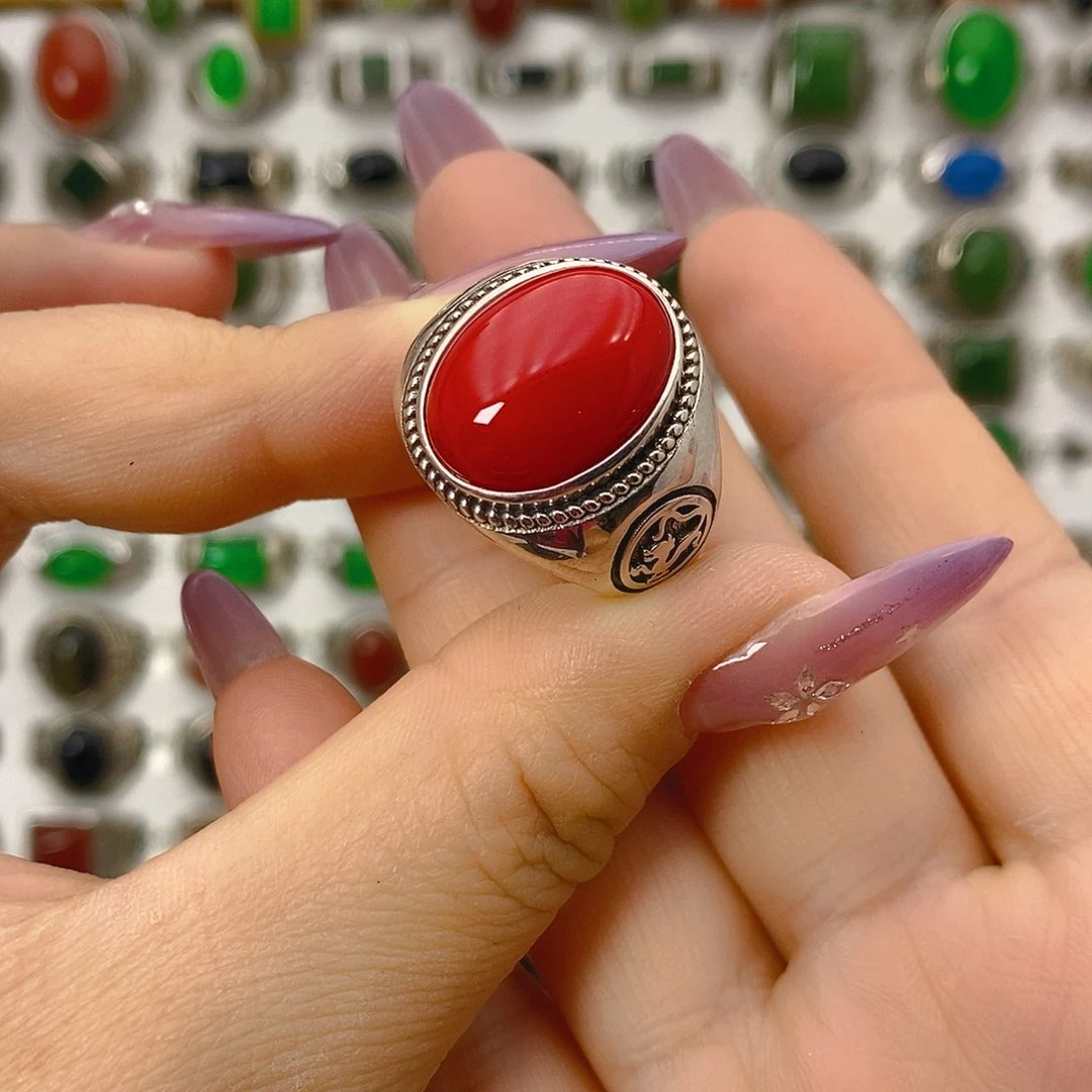 玛瑙/玉髓戒指银S925镶嵌