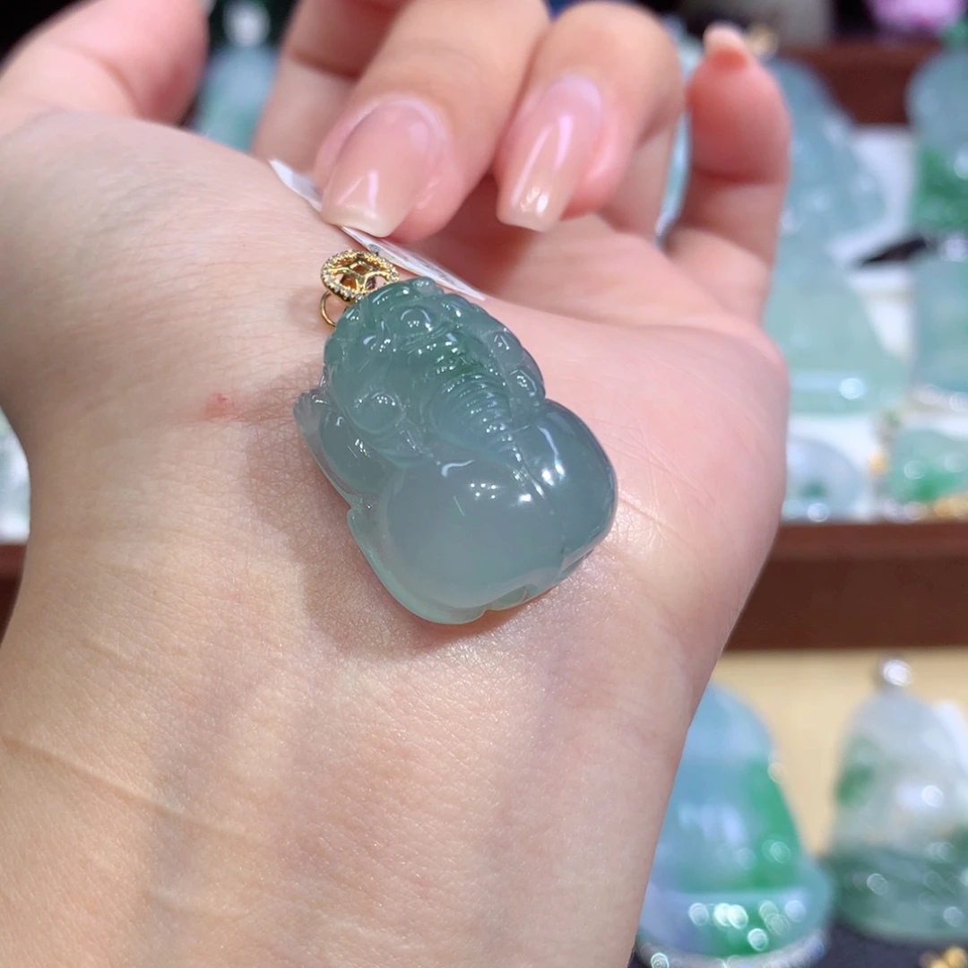 翡翠18K金镶嵌吊坠(不含链)