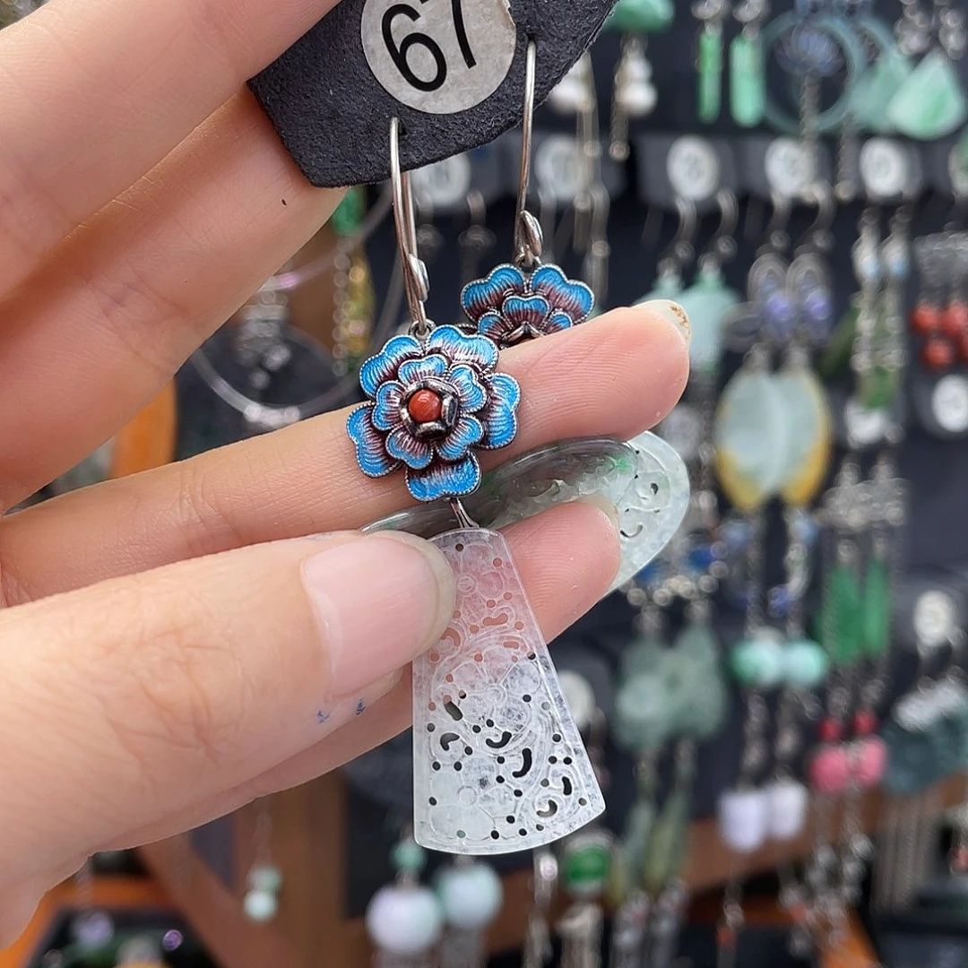 翡翠银S925镶嵌耳饰赤*834ghhgg