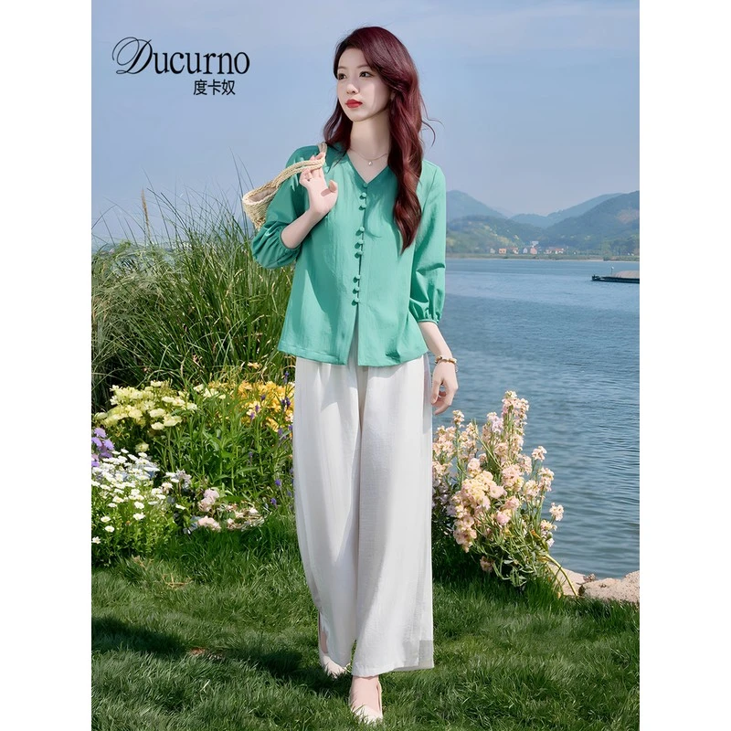 高级感休闲时尚套装女2025秋季新款气质衬衫上衣高腰阔腿裤两件套