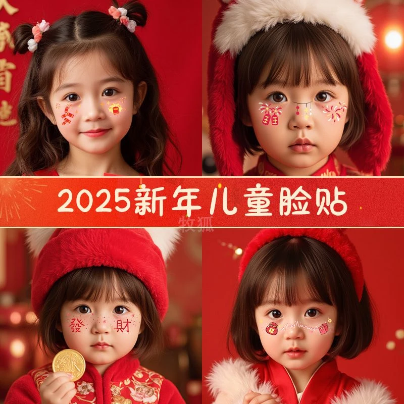 新年幼儿园妆容脸贴儿童易清洗跨年妆容除夕纹身贴节日元旦饰品