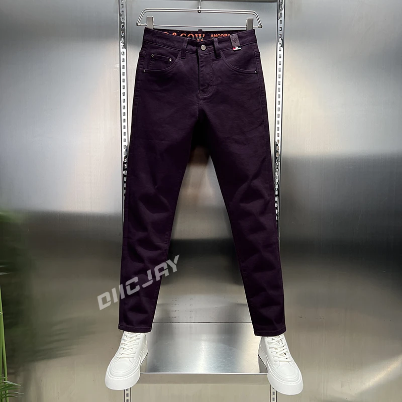 【高端】长裤男秋季皇紫色男士宽松牛仔裤小直筒时尚休闲裤修身舒适
