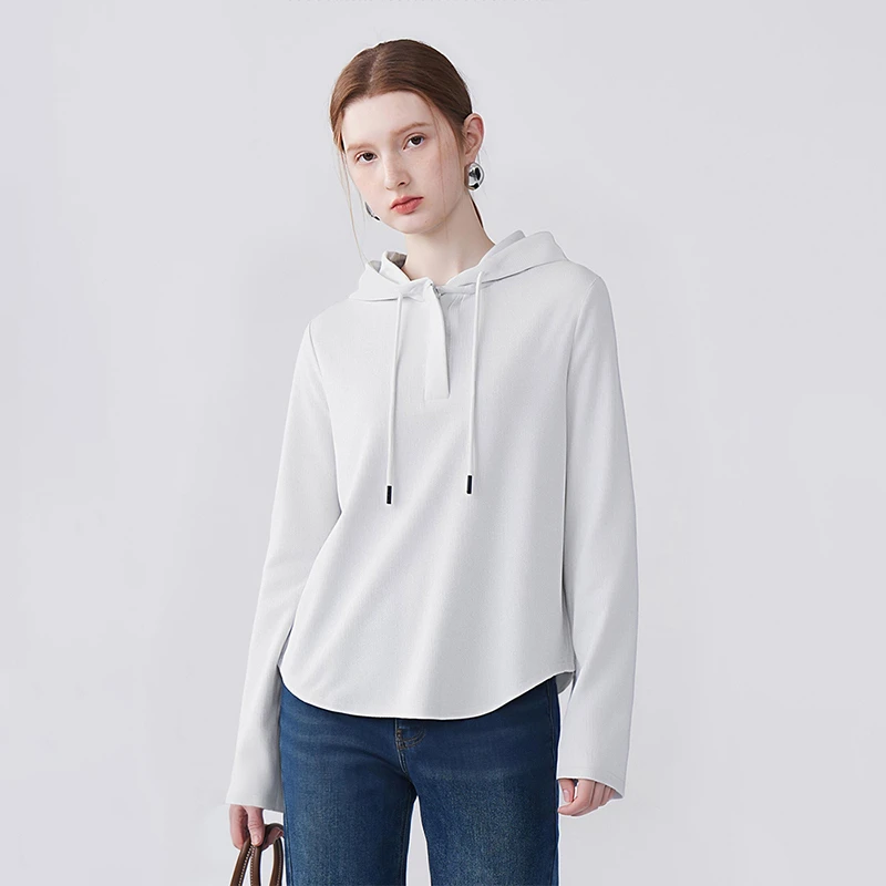连帽抽绳连帽长袖T恤女休闲百搭宽松2025秋季新款上衣