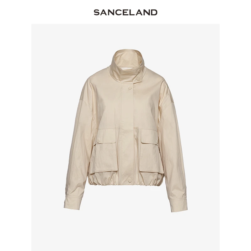 SANCELAND三石一澜夏新款轻量感立领工装风休闲外套女SJ25701167