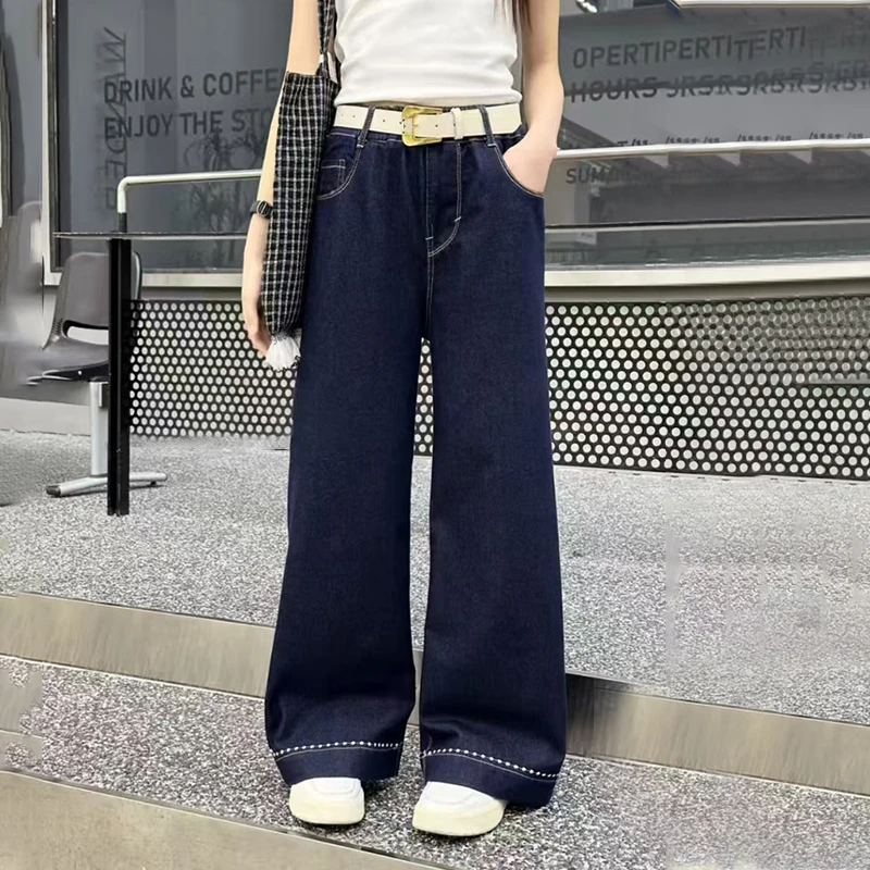 青少年裤子2025春季新款爆款洋气百搭阔腿裤女孩时尚宽松牛仔裤潮