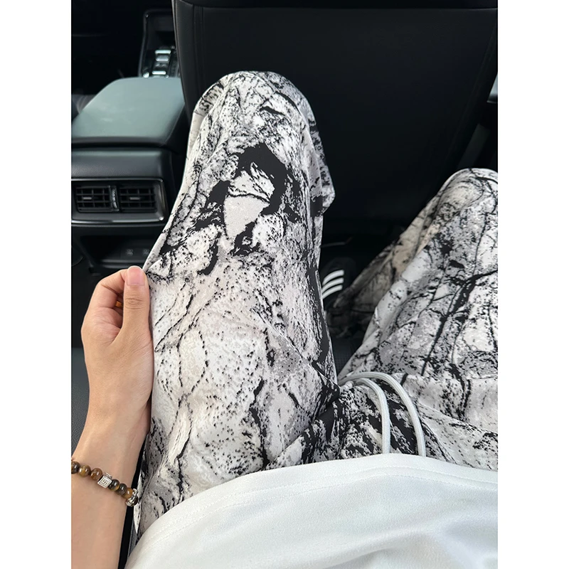 水墨扎染凉感冰丝裤子男夏季薄款速干空调裤垂感美式宽松休闲长裤