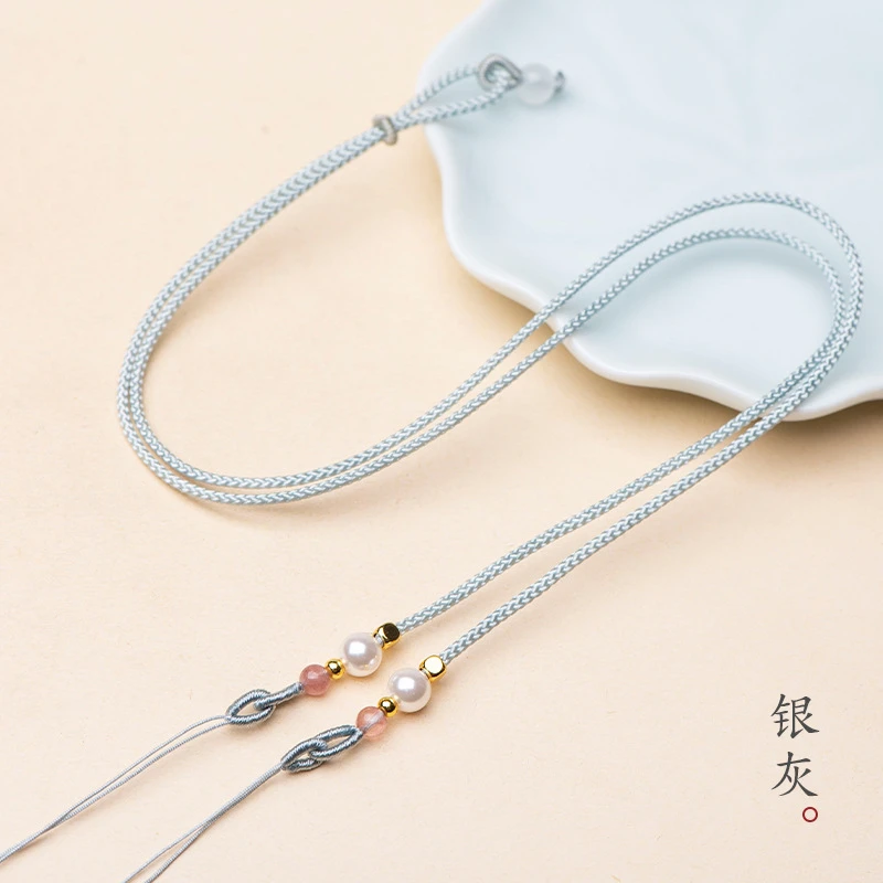 古风女士项链绳diy如意锁锦鲤锁天珠横穿挂绳创意吊坠绳锁骨链