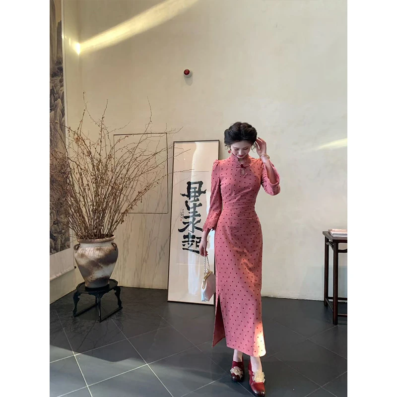 一生罗曼【相思引】秋季气质新中式盘扣立领订婚结婚连衣裙L1487