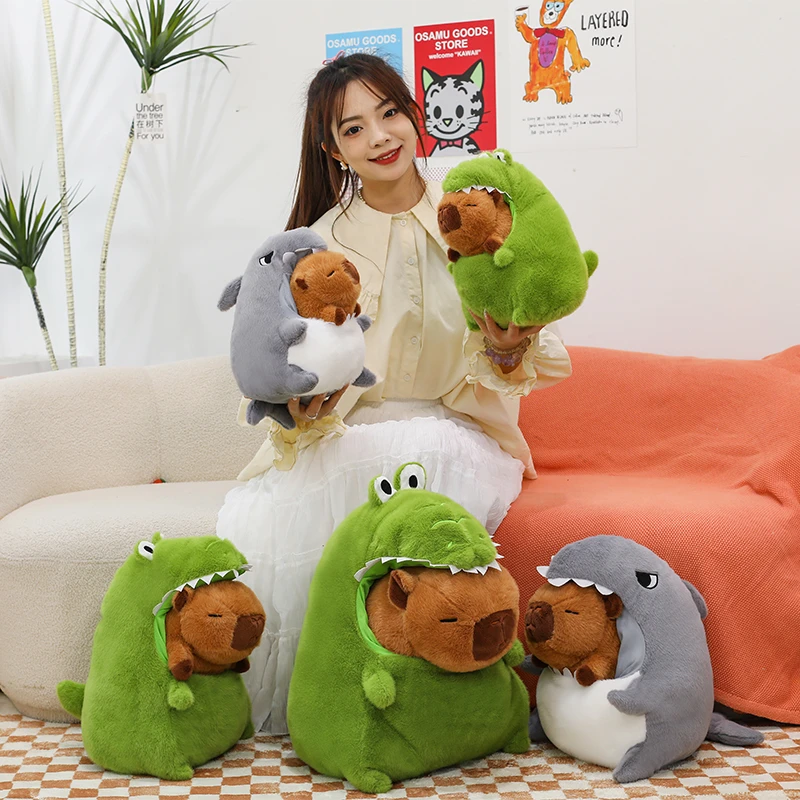 可爱鲨鱼窝卡皮巴拉毛绒玩具鳄鱼水豚玩偶儿童布娃娃孩子生日礼物