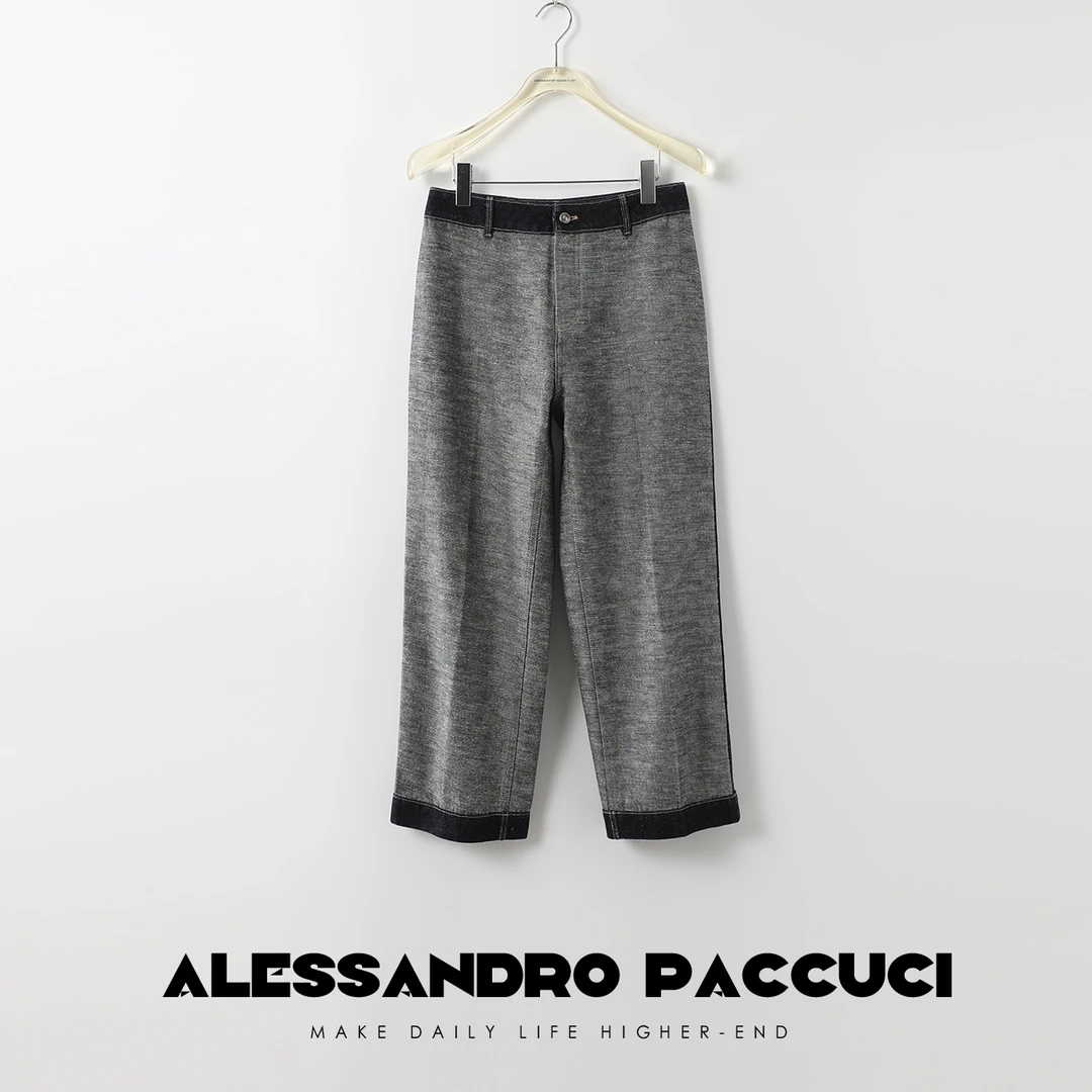 AP洛哥24000X 棉+苎麻 撞色设计轻酵洗水时尚百搭直筒裤九分裤