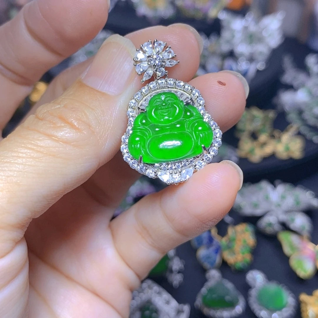 翡翠银S925镶嵌吊坠(不含链)?****斯天然翡翠