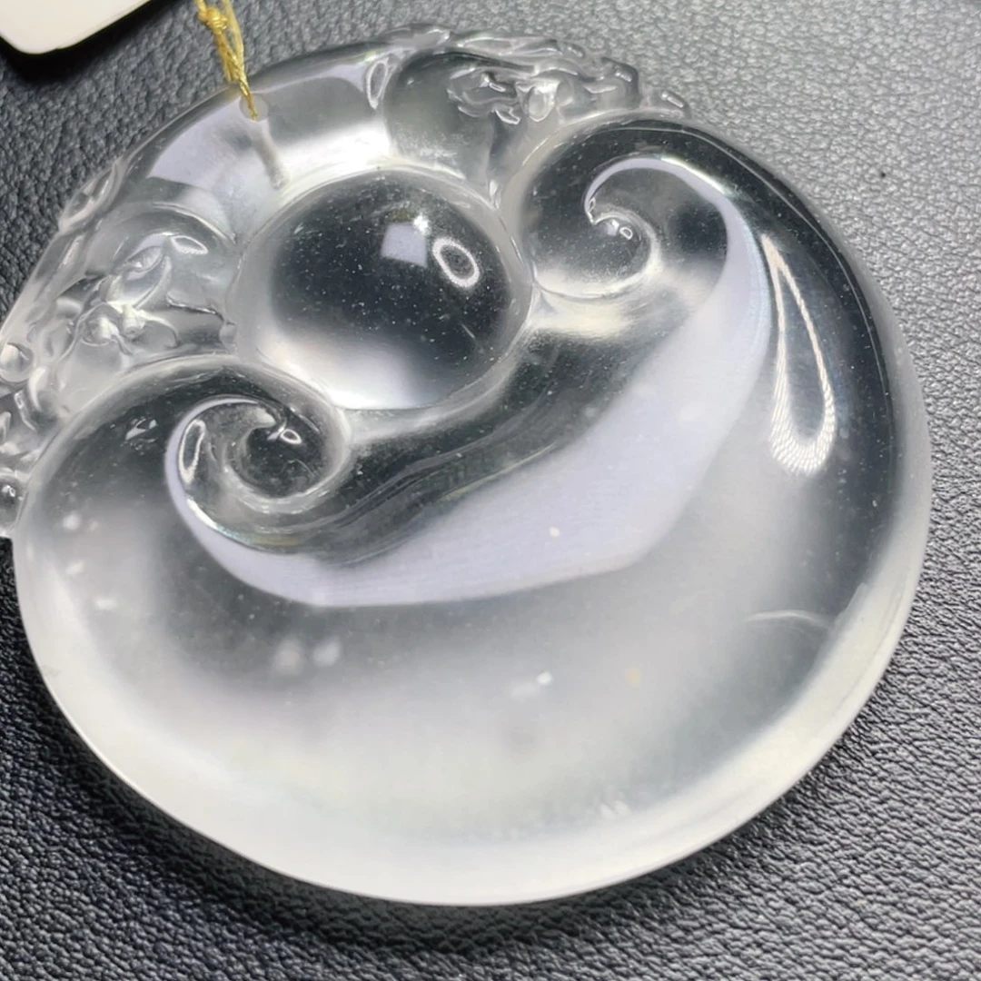 石英质玉未镶嵌吊坠(赠链)巨型双龙戏珠如意飘雪花雕刻件55.8*12