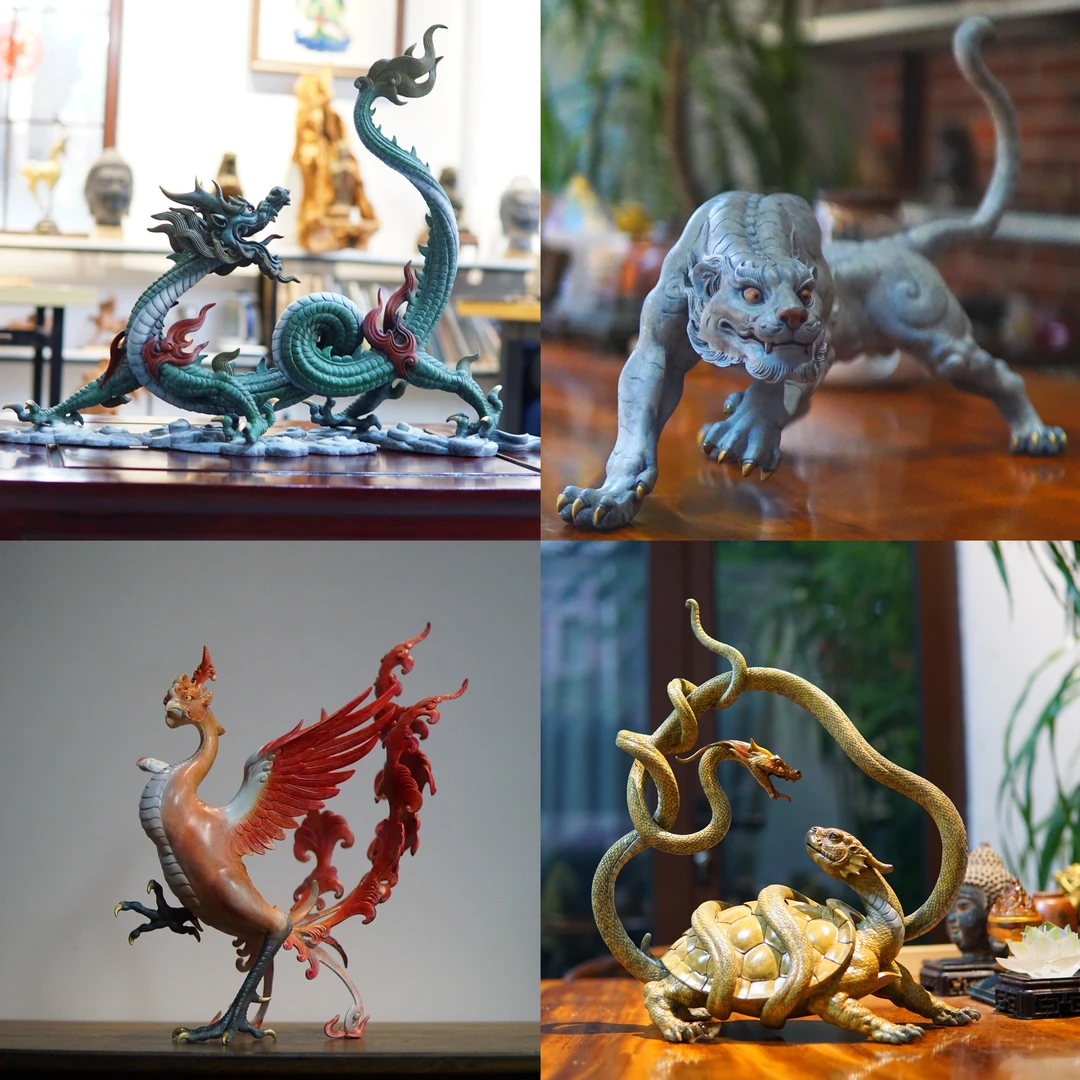 《四灵圣兽》《青龙白虎朱雀玄武》铜雕桌面摆件茶宠摆件中式铜器摆件