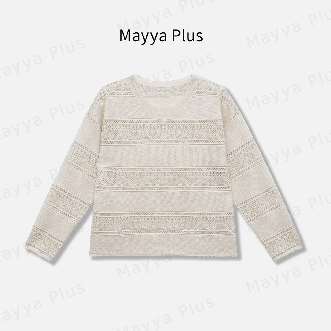 【雪媚娘】Mayya Plus麦芽定制韩系镂空长袖针织衫外搭上衣32536075