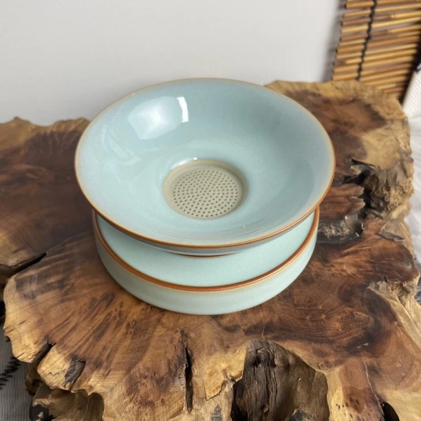 汝瓷茶漏瓷胎一体两件套香灰胎玛瑙入釉开片可养泡茶茶漏手工制作