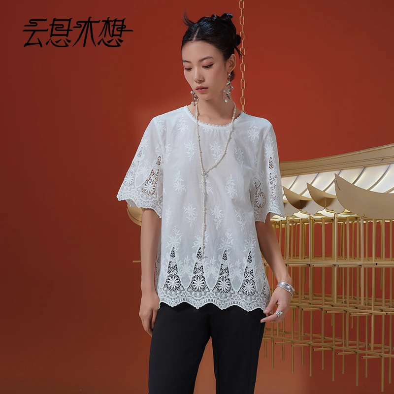 Ysimo-X云思木想 月蕊云绵 镂空绣花蕾丝花边100棉衬衫13213