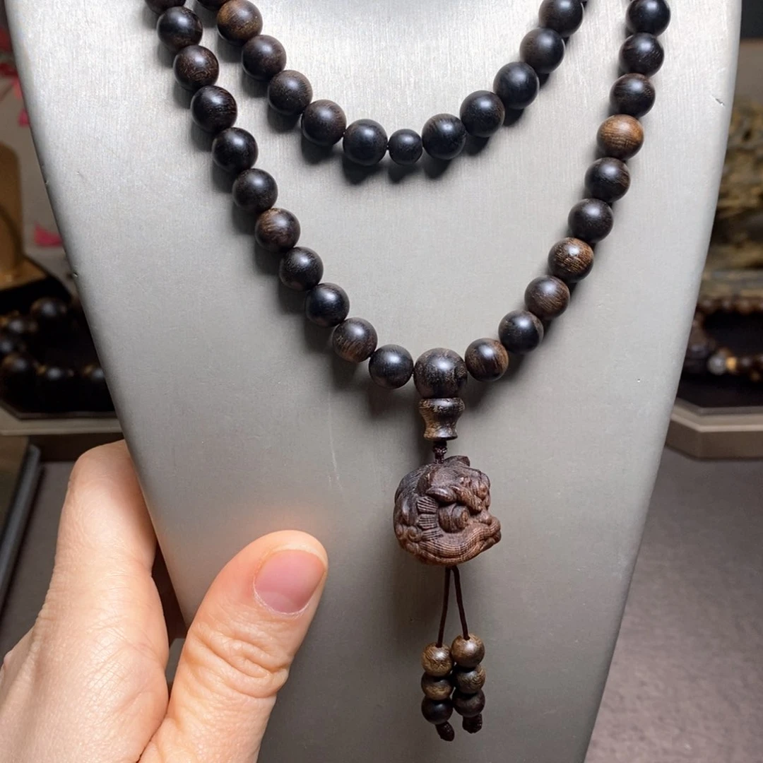 沉香手串越南芽庄紫棋瘤疤0.8设计➕芽庄白棋沉香木雕设计