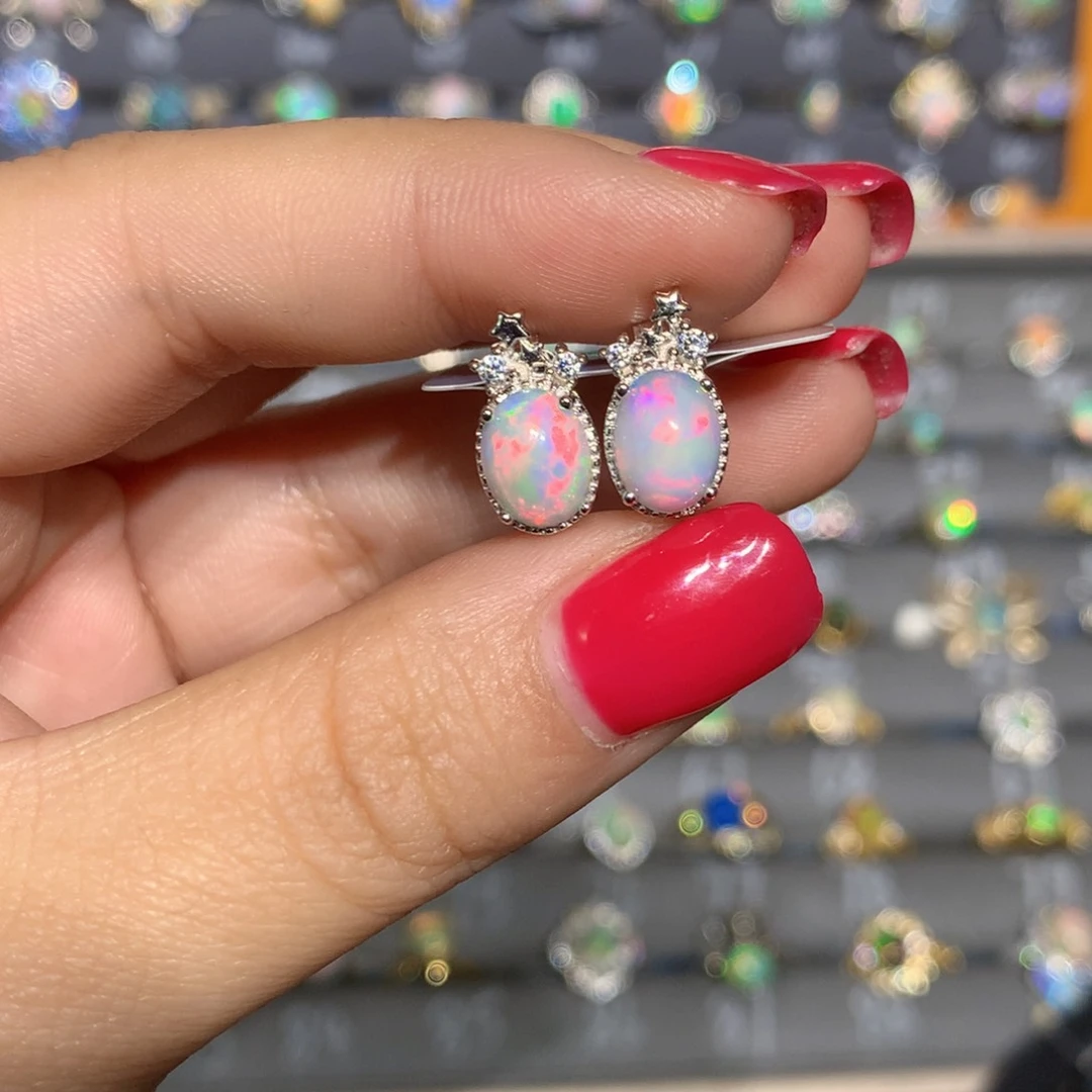 银S925镶嵌欧泊欧泊耳饰l