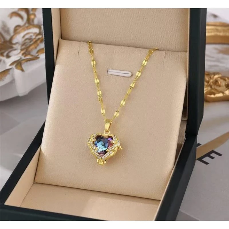 时尚百搭轻奢海洋之心七彩石吊坠气质小众=L1