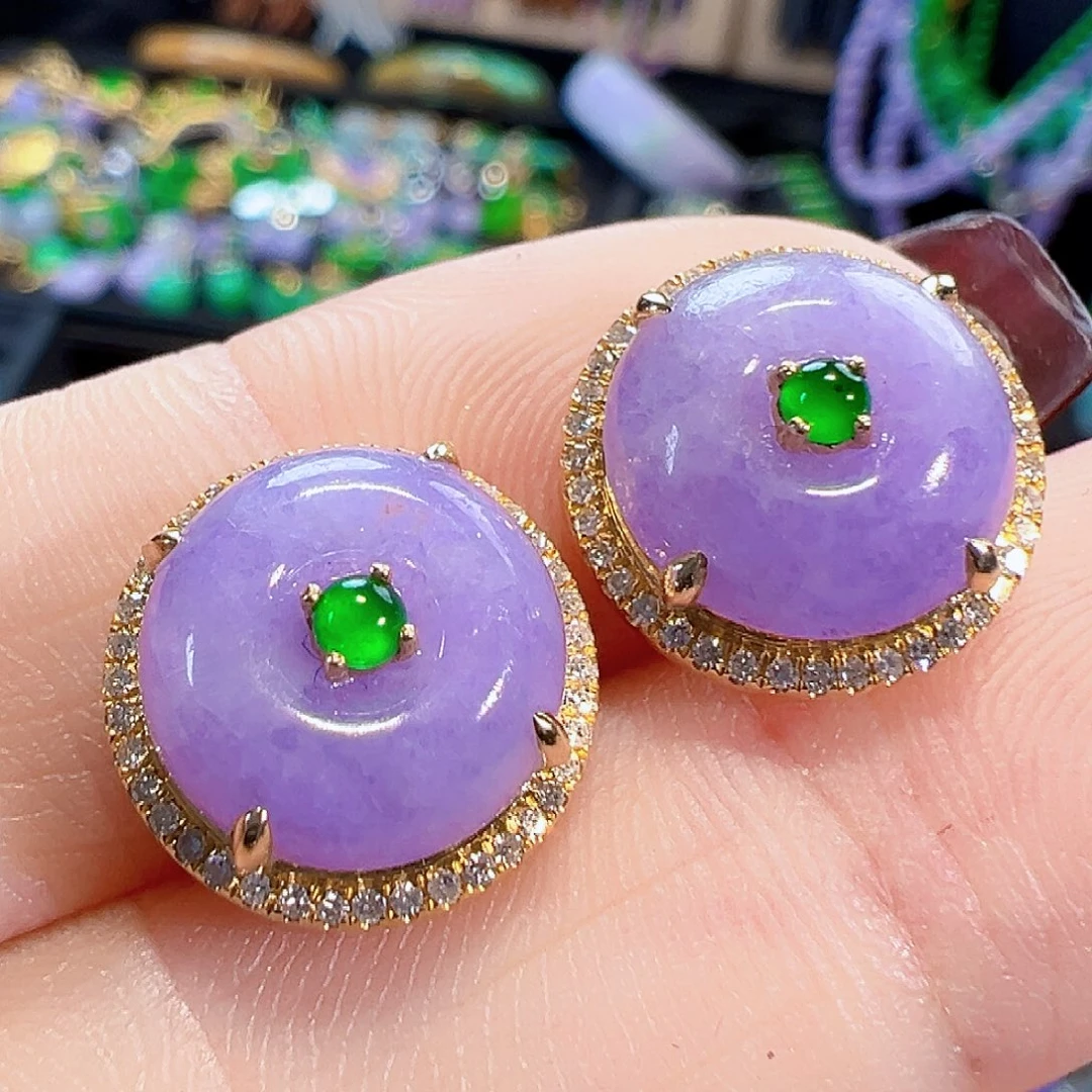 翡翠18K金镶嵌耳饰签收后24小时鉴赏期