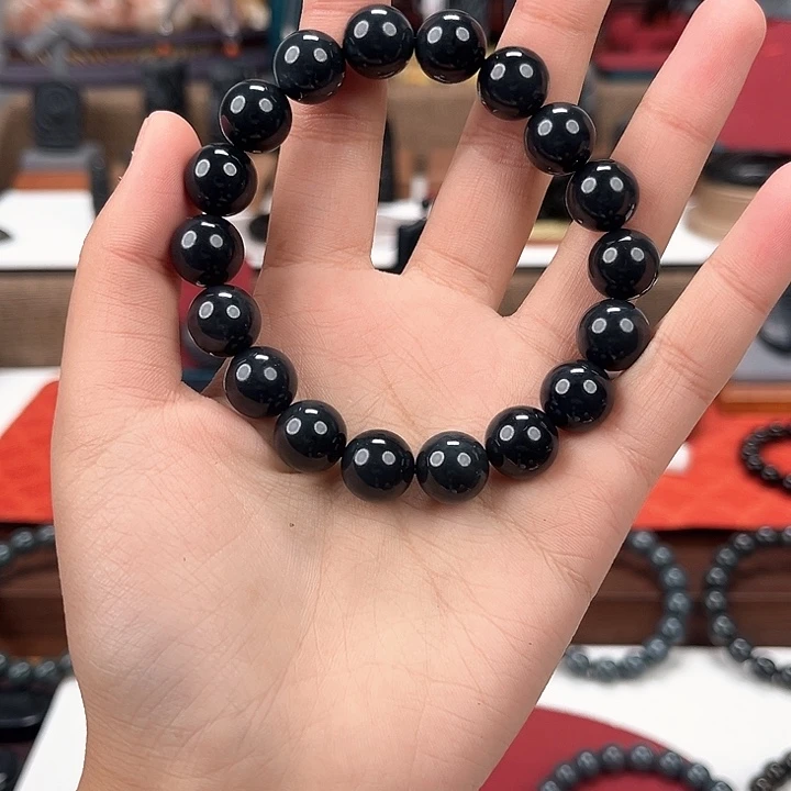 和田玉未镶嵌手串卡12圆珠手串90墨