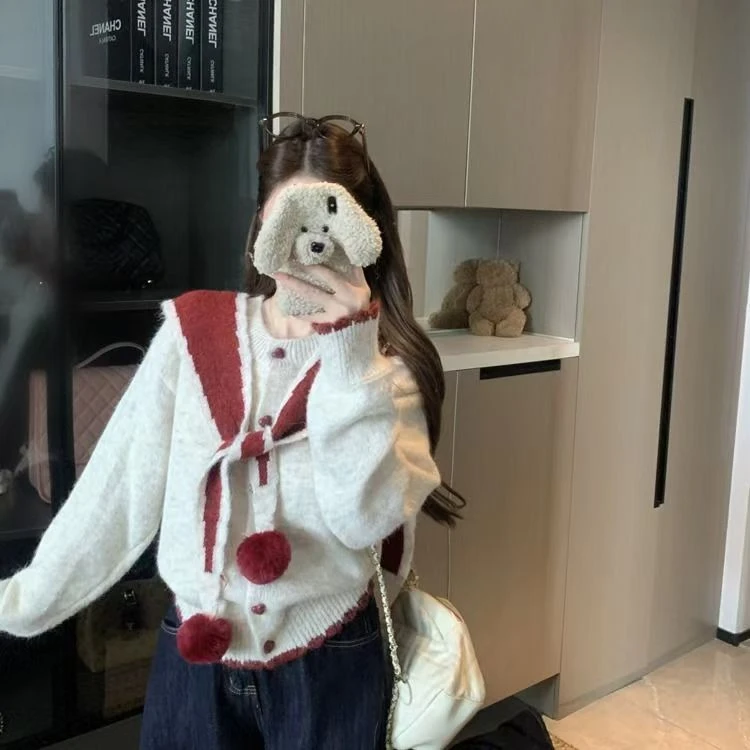 超好看红色圣诞氛围感披肩毛衣女装秋冬小个子韩系穿搭针织衫上衣