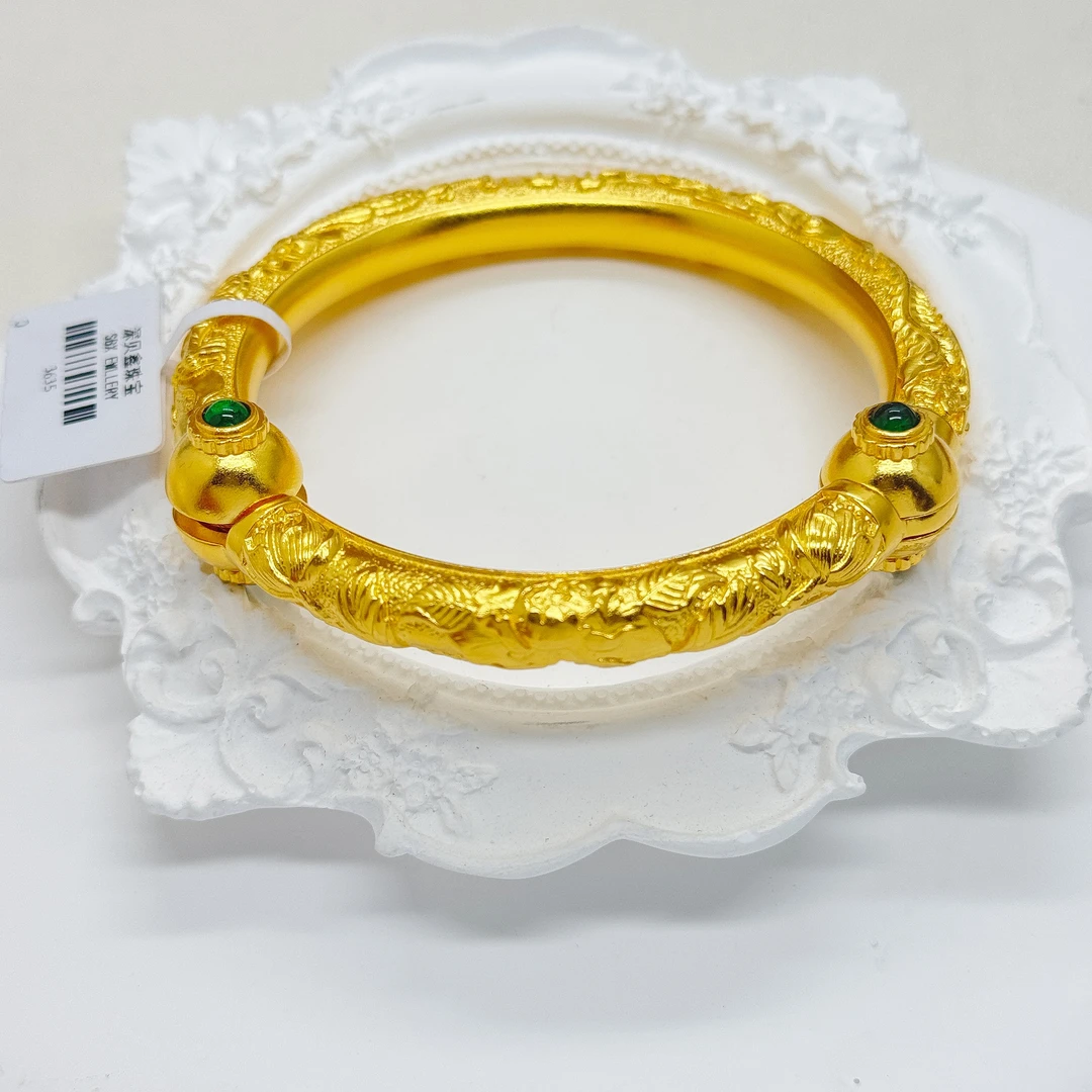 足金999古法手工錾刻手镯111.73g 56圈龙凤呈祥机关