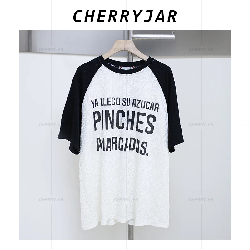 Cherryjar【25803】拼接插肩袖字母印花短袖 T 恤时尚百搭休闲