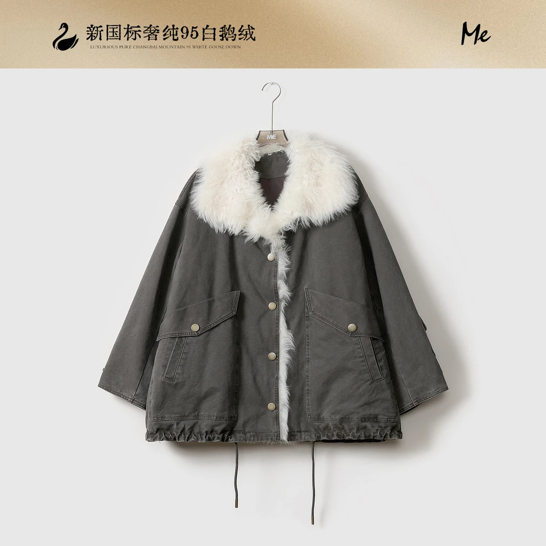 ME【奥本海默】95白鹅绒皮毛一体毛领保暖一手长羽绒服MEQA3909