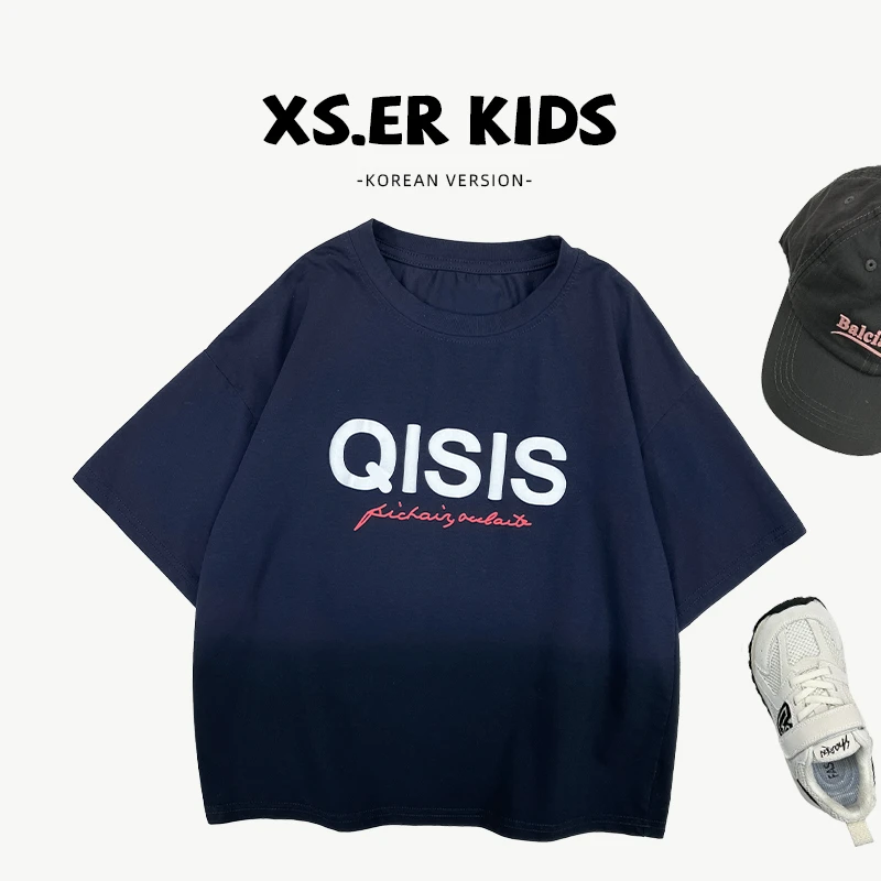 【小首尔】原版-现货-男女童渐变短袖夏季潮流字母印花T恤HBB7230