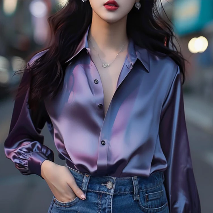 紫色缎面衬衫女装2025新款秋季法式轻奢小众设计衬衣独特绝美上衣