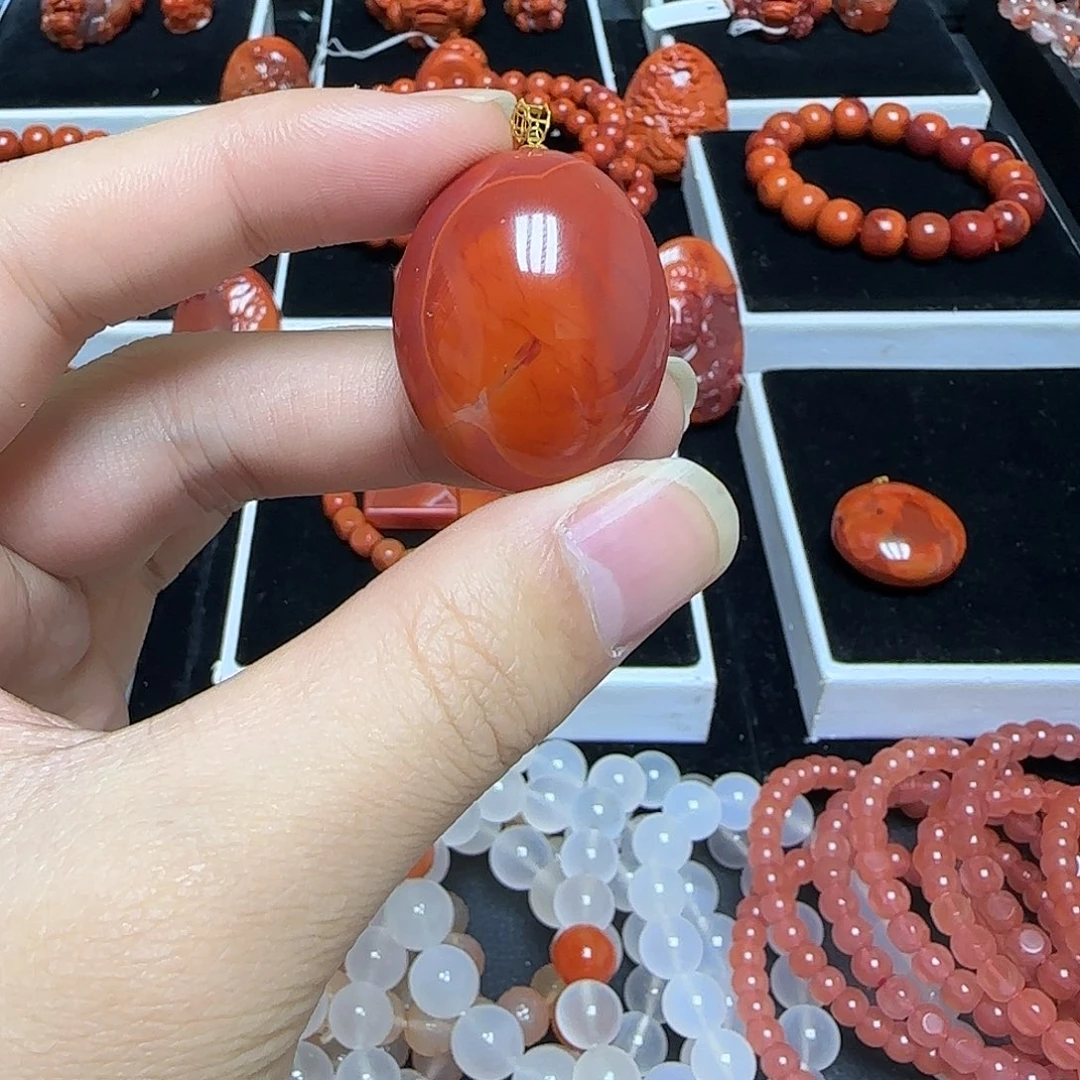 南红玛瑙18K金镶嵌吊坠(不含链)