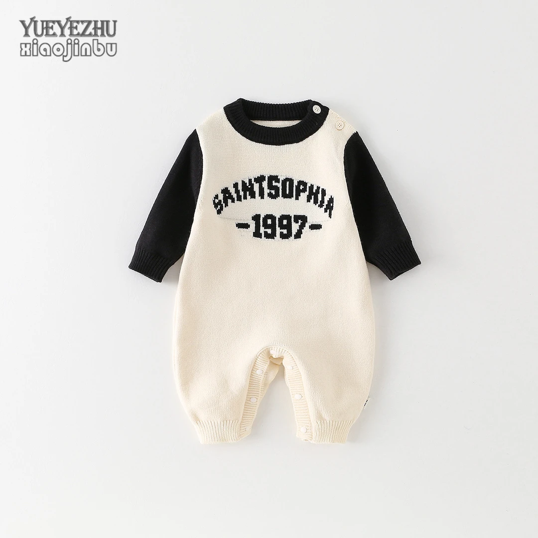 婴儿针织衫连体衣秋装男宝宝毛衣秋季长袖韩版字母帅气套头毛线衫