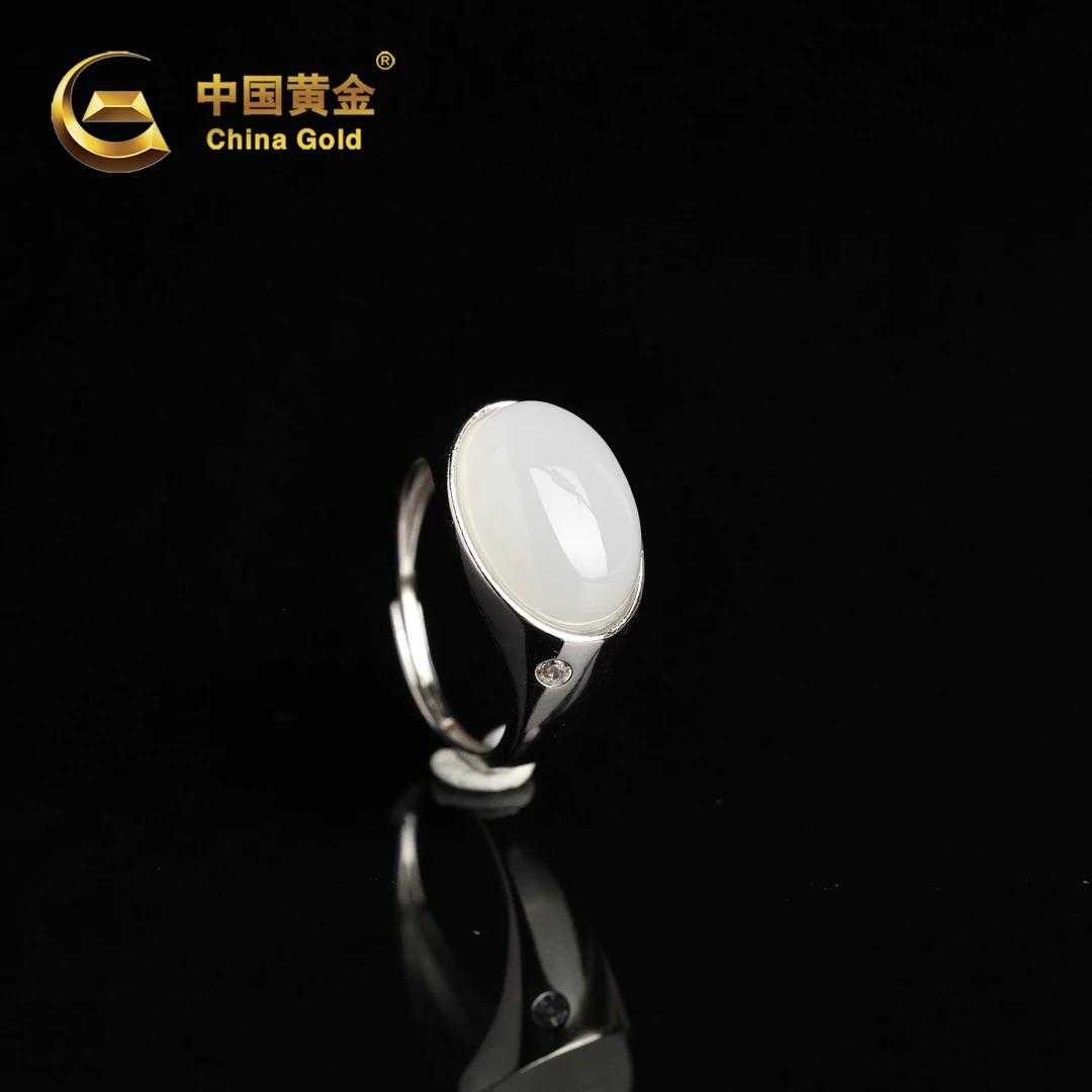 【中国黄金】白悦 | 和田玉*戒指*S925银镶嵌-J1618-Y