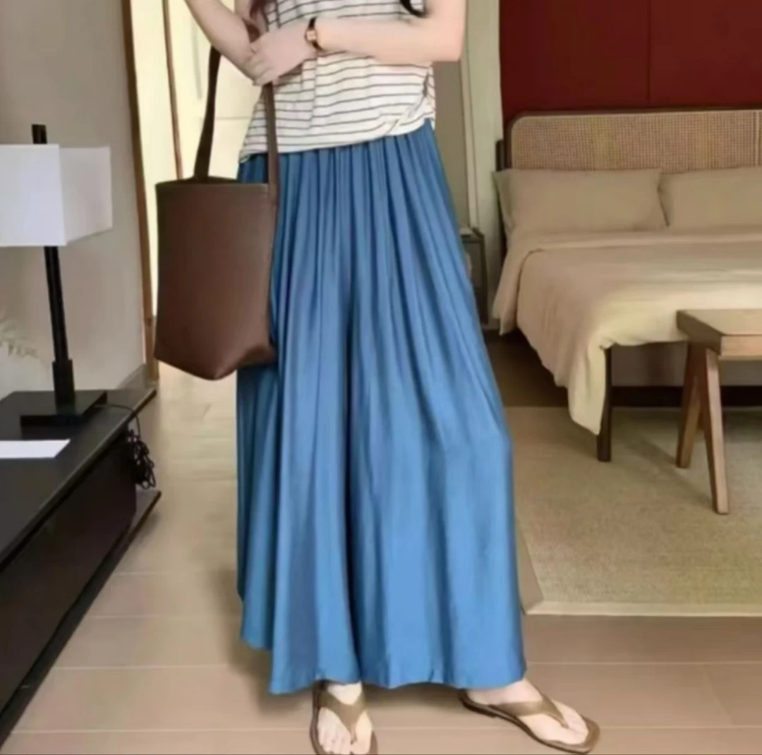 【运费险+原版现货】十三行欧货韩版克莱因蓝高腰大阔腿慵懒裤