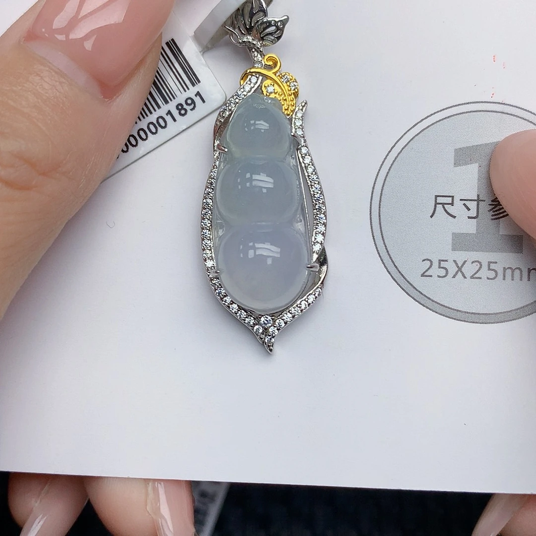 翡翠银S925镶嵌颈饰天然翡翠a货 百元以上9米证书费自理