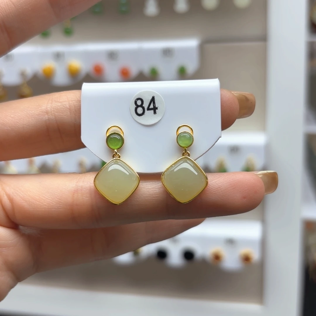 和田玉银S925镶嵌耳饰2