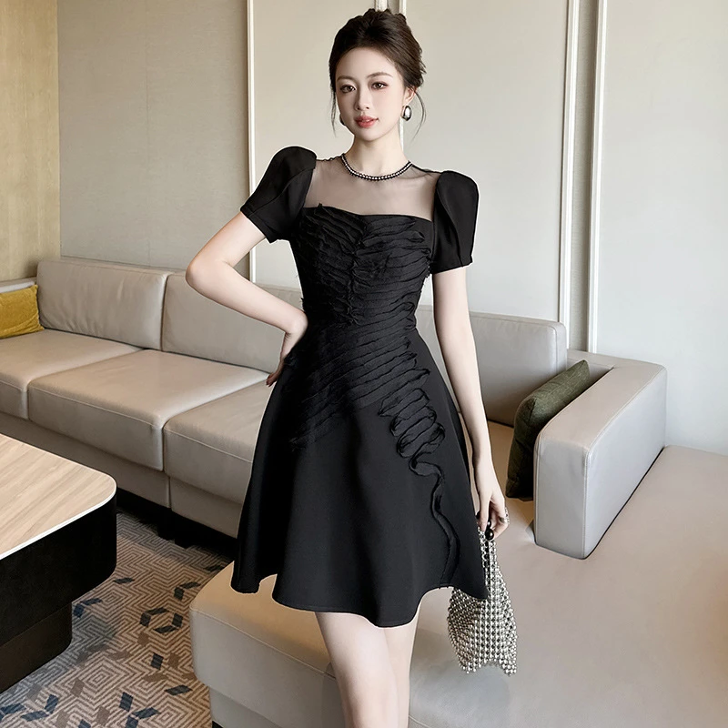 【时时原创】法式轻奢小众简约气质名媛宴会轻熟收腰优雅连衣裙9876