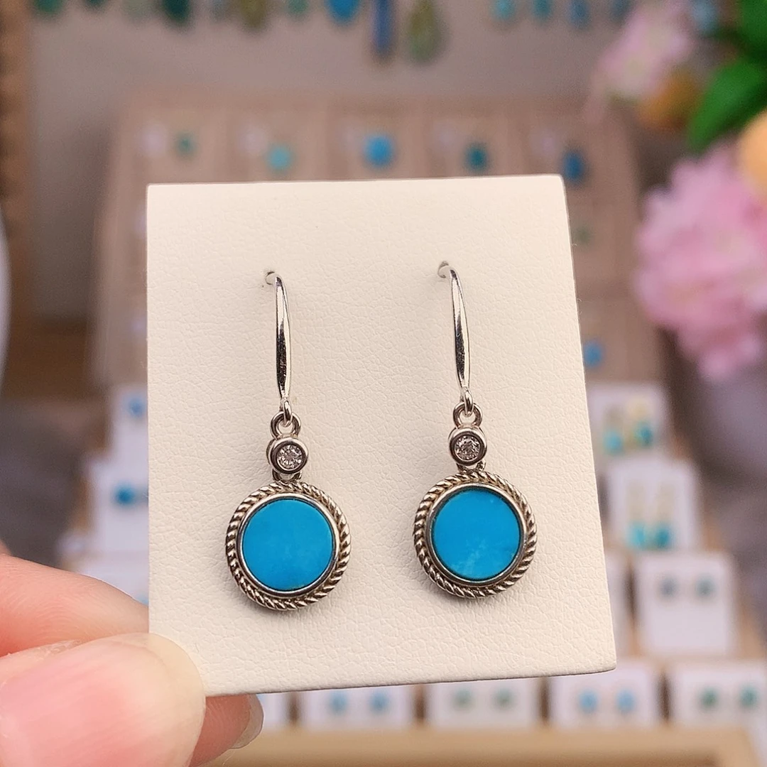 银S925镶嵌绿松石耳饰