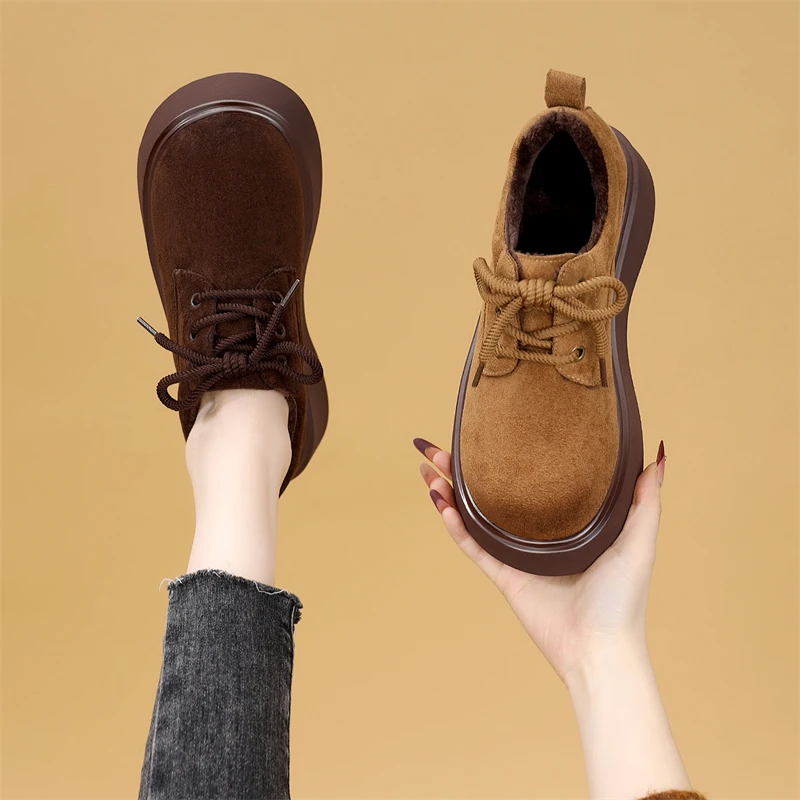 厚底系带乐福鞋女2025秋冬新款复古气质百搭加绒软底显瘦勃肯单鞋